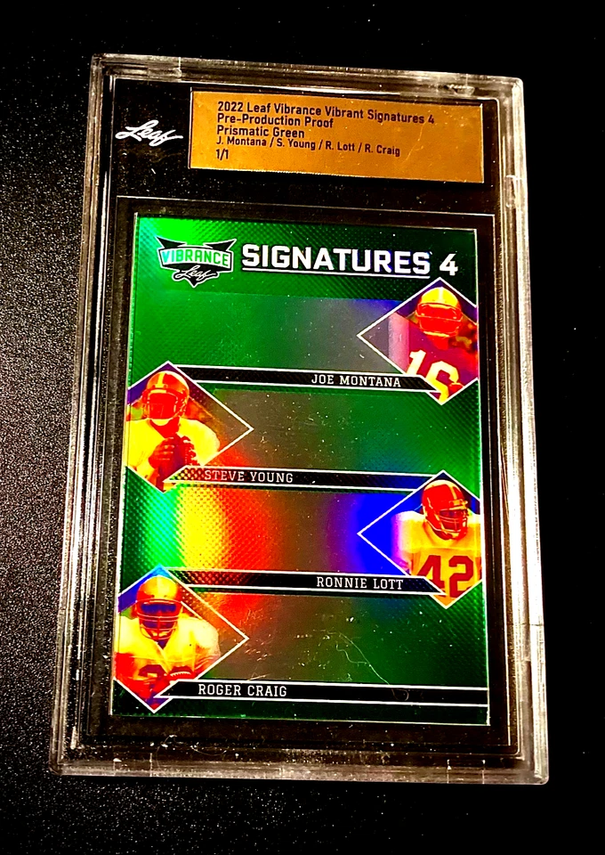 Joe Montana 1/1 2024 Leaf Vibrance Prismatic Refractor 1 of 1 Young Lott Craig 1 - Image 3 of 4