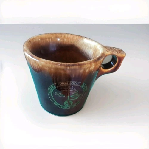 Concordia Seminary Hull CRESTONE Brown Drip Coffee Mug, O-Ring Handle, c 1960s