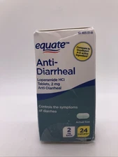 EQUATE Anti-Diarrheal Tablets 2mg/24 Caplets- Exp. 11/2027 (damaged box) Ref.140