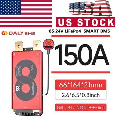 Daly Smart BMS 8S 24V 150A LiFePo4 Battery BMS with Balance +Bluetooth Module US