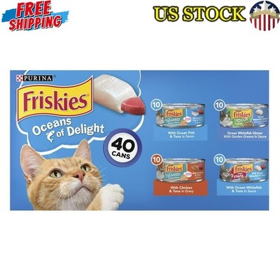 Ocean Fish Chicken Tuna Wet Cat Food Variety Pack 40 Cans 5.5 Oz Nutrition New