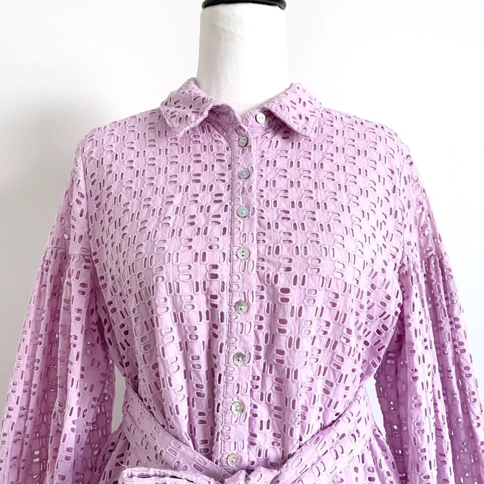 WITCHERY lilac purple broderie anglaise puff sleeve shirt dress sz 10 - image 2 of 4