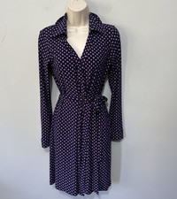 Tommy Hilfiger Shirt Dress Womens 6 Blue Geometric Slinky Knit Belted Preppy