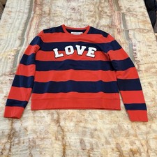 Tory Sport Women s L Red Navy Striped LOVE Sweatshirt Pullover