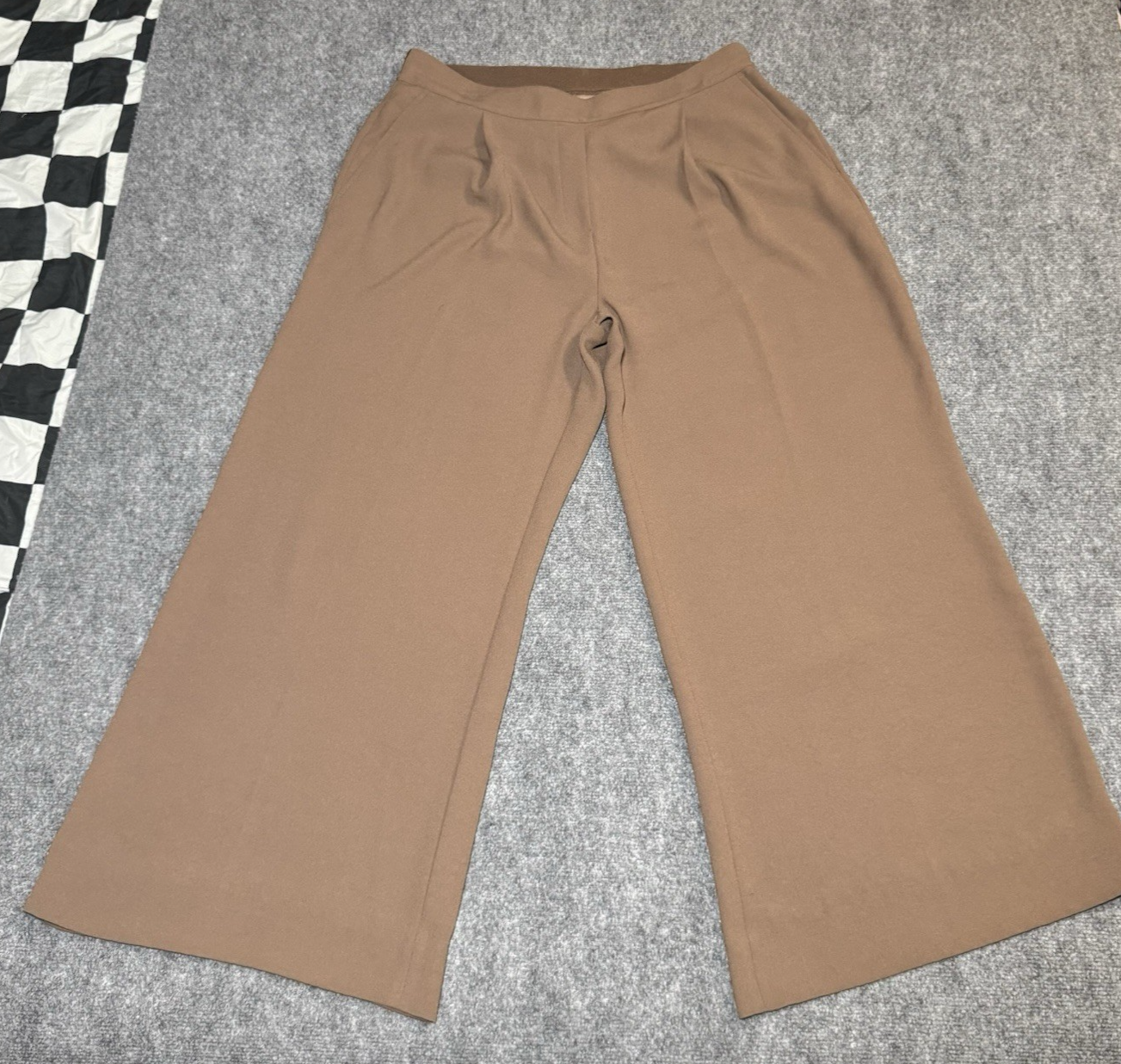 Spanx Stretch Twill Long Wide Leg Pants Women's 1X Brown Pull On