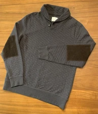 Billy Reid Sweater Mens M Gray Diamond Quilted Shawl Brown Elbow Patch Huckberry