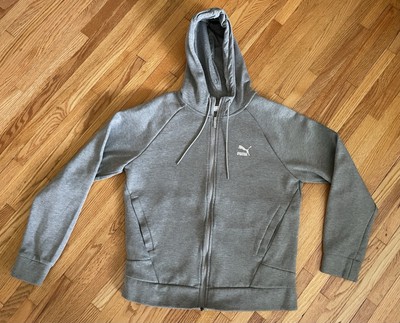 Puma Classics Tech Hoodie Jacket Full Zip Gray Cotton Blend Medium