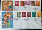 y(SGP-217)Singapore 1968 FDC set of two Dances and Masks" definitive stamp issue