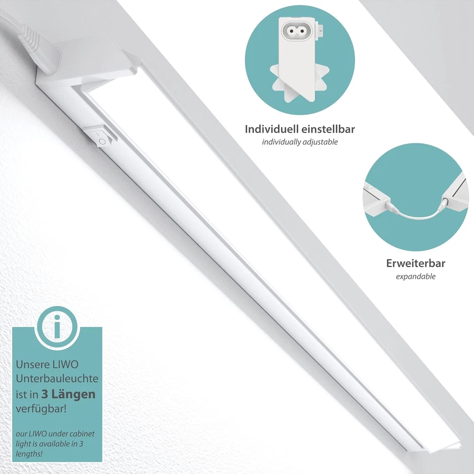 Luce LED Sottopensile LIWO 58Cm, Con Cavo Di Collegamento, Orientabile, 1080Lm,  - Immagine 3 di 4