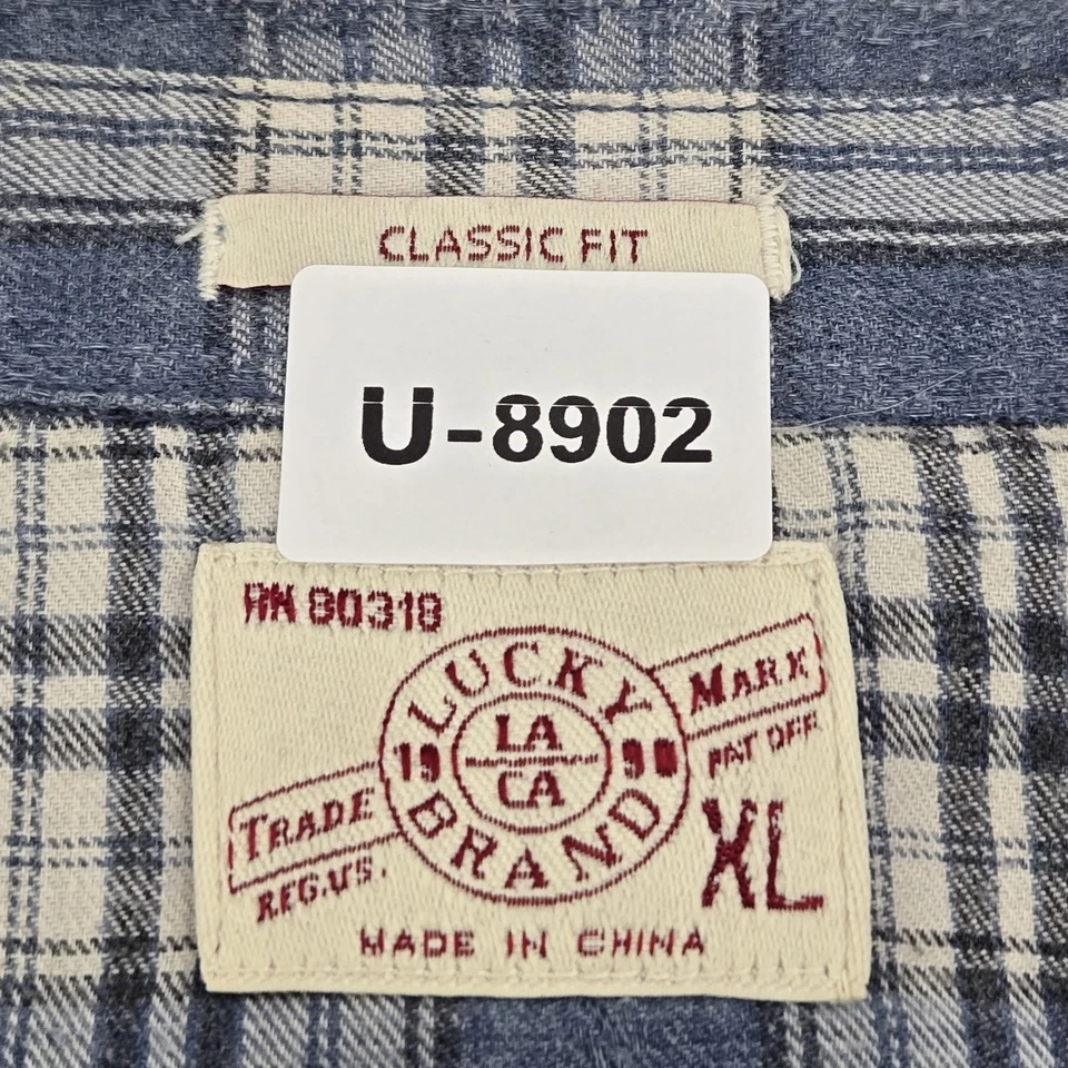 Camisa con botones Lucky Brand para hombre XL azul franela a cuadros BM B0318 Western Grunge Foto 2 de 4