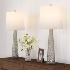 Table Lamps - Set of 2 Contemporary Hammered Glass Lights for Bedroom, Living...