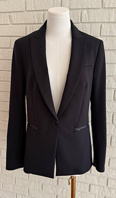 Veronica Beard Scuba Dickey Jacket Black Size 8 Zip Pockets Blazer USA