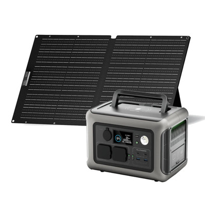 600W Portable Power Station Generator RV LiFePO4 with 100W Solar Panel