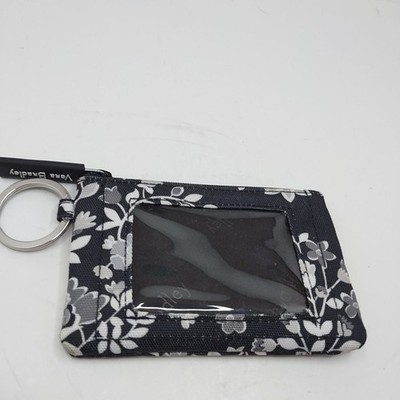Vera Bradley Black And White Tropical Evening ID Viewer Zip Up Keyring