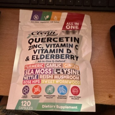 Clean Nutra Quercetin Zinc Vitamin C D Elderberry Turmeric Garlic 120 Capsules