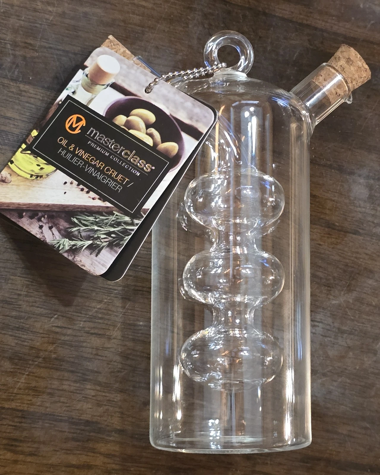 Masterclass NEW with Tags- Oil & Vinegar Cruet 16 Oz- Hand Blown Glass, Kitchen