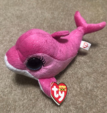 Ty Beanie Boos "SURF" Pink Dolphin New Mint Plush Stuffed Animal w/Glitter Eyes