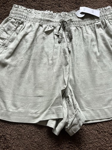 BNWT George Ladies Size 20 Green Linen Blend Pull On Shorts - Picture 1 of 13