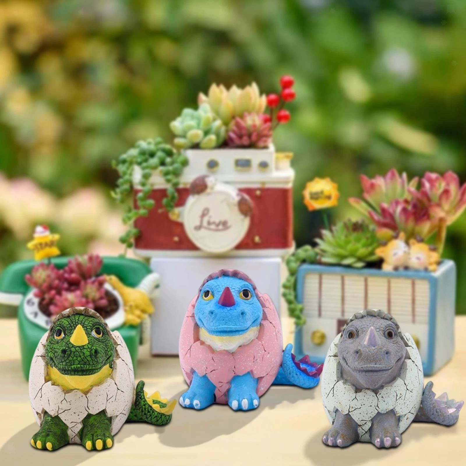Dinosaur Shaped Flower Pot Planter Creative Bonsai Artwork Statue Container for