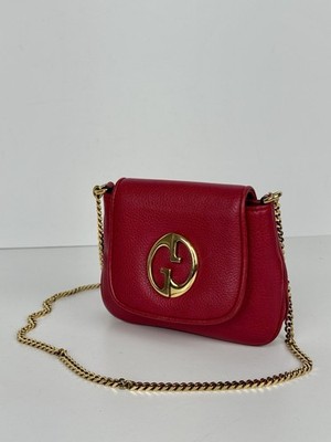 【used】GUCCI ミニポーチ Gucci Small Chain Shoulder Bag in Cherry Red Pebbled Calfskin
