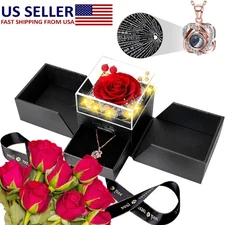 Eternal Preserved Rose Gift Box With Necklace for Mom Wife Girlfriend Xmas Gift