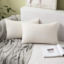 Corduroy Throw Pillow Covers Set, 30x50 Cm, Sofa Bedroom Decor, White