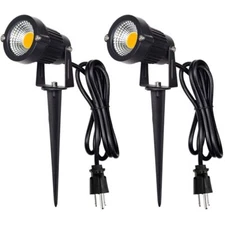 2 Pack 5W LED Landscape Light 3000K IP65 Waterproof Outdoor Spotlight US Plug
