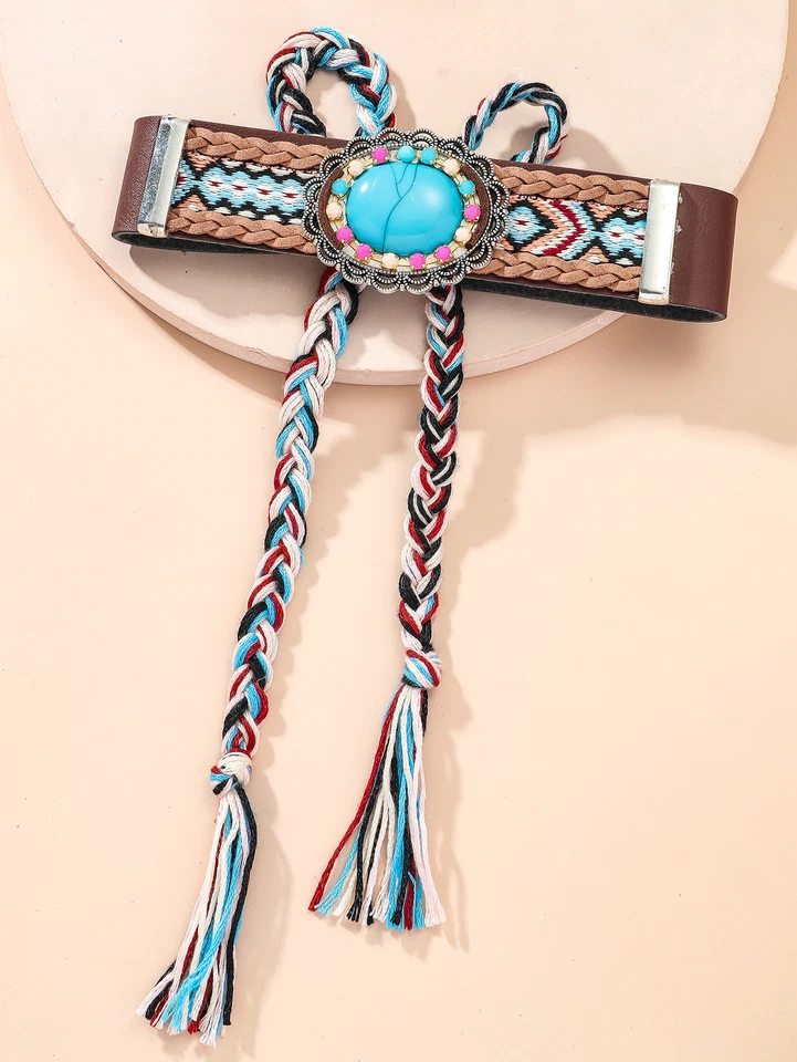 Collar boho gitano étnico grande turquesa indio declaración joyería ajustable Foto 4 de 4