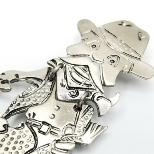 Vtg Lg Brooch Pin Whimsical Cowboy Horse Articulated Jewelry Southwestern