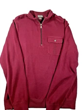 MICHAEL KORS Men's SZ Medium LS Pullover Rich Wine Burgundy Quarter Zip Sweater