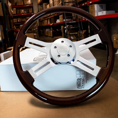18" Dark Wood Steering Wheel Chrome Dual Spoke Kenworth Peterbilt Hub Included