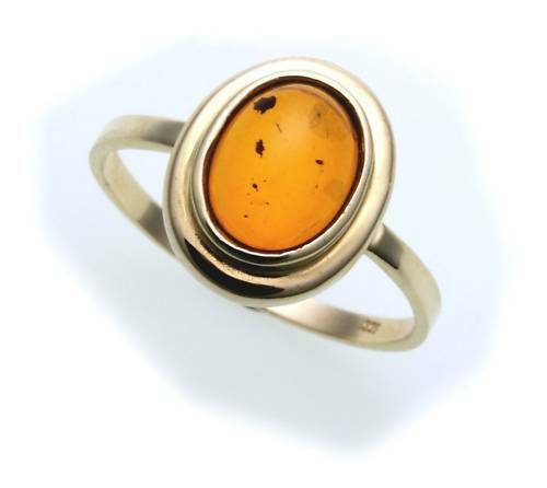 Damen Ring echter Bernstein aus de Ostsee echt Gold 585 Gelbgold 14k N8550 BE 5 - Picture 2 of 2