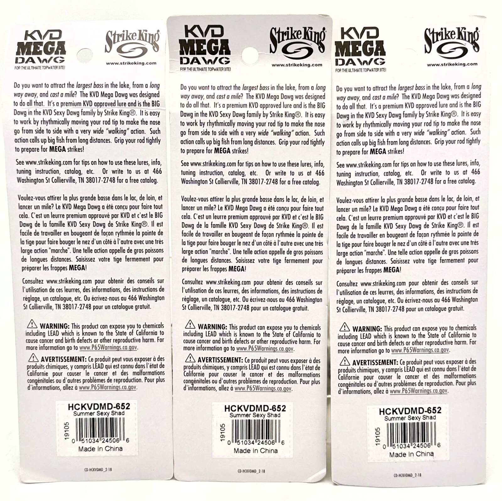 Lot of (3) Strike King KVD Mega Dawg 6 inch Topwater Walker · Summer Sexy Shad - Image 3