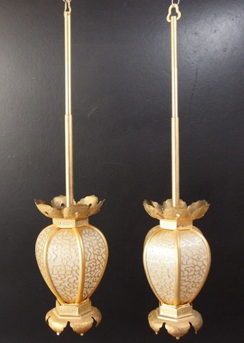 hl2501 USED PAIR JAPANESE HANGING LANTERN for BUDDHIST ALTAR 27cm tall not LIGHT