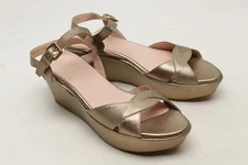 Stuart Weitzman Platform Wedge Womens 7.5 M Metalic Gold Ankle Strap Open Toe