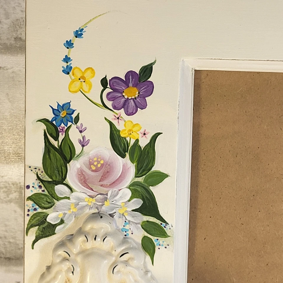 Vintage 4 Slot 4x6 Picture Frame Hand Painted Floral Cottage Core 13x17" - Image 4 of 4