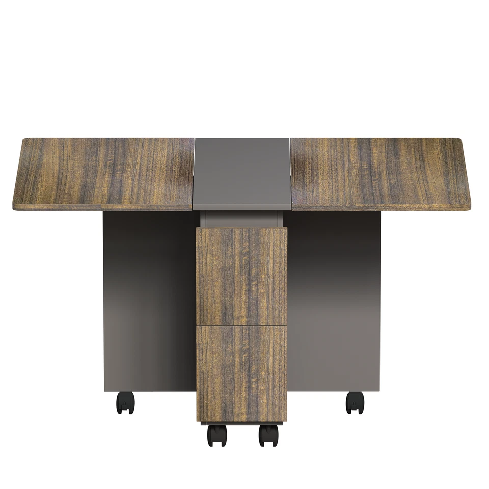 Juego de mesa de comedor plegable extensible de madera de 5 piezas con 4 sillas de almacenamiento 6 ruedas Foto 2 de 4