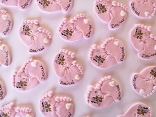 CALAMITA PIEDINI ROSA CUORE TOPOLINA NOME STRASS NASCITA BATTESIMO FESTA BIMBA