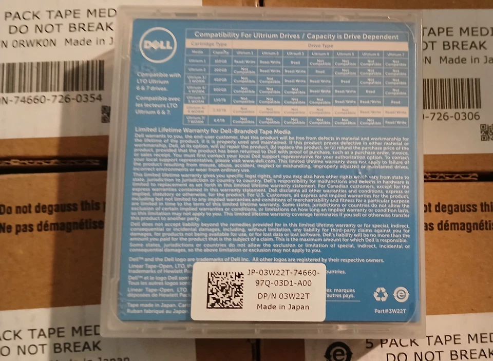 NEW - Dell 3W22T LTO-6 Tape Media P/N 03W22T (Qty 10 Pieces) 10 pack LTO6 0RWK0N - Image 3 of 4