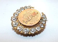 ANTIQUE VICTORIAN PASTE CRESCENT MOON GOLD GILT MIZPAH BROOCH PIN LOVE TOKEN