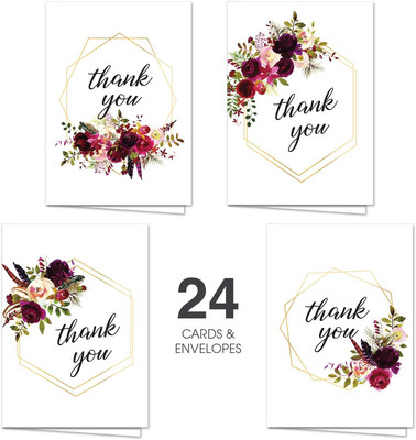 Fall Floral Thank You Notes / 24 Appreciation Cards and White Envelopes / 4 Than