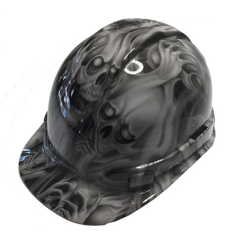 Hydro Dipped Hard Hat No Evil Skulls High Gloss Light Grey 6 Point Harness - Picture 3 of 7
