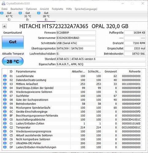 Hitachi HGST Travelstar Z7K320 TCG HTS723232A7A365 320GB 2,5" SATA 7200RPM