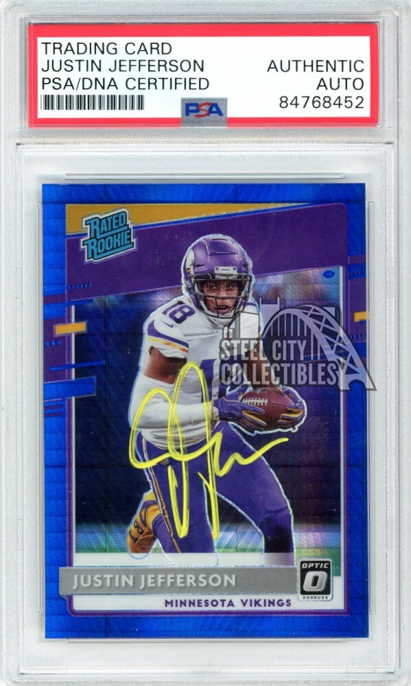 Justin Jefferson 2020 Donruss Optic Blue Hyper Autograph RC 163 PSA/DNA (Yellow)