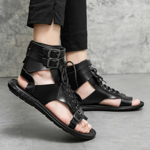 Mens Gladiators Sandals High Top Buckle Strap Lace Up Open Toe Roman Shoes Size - Picture 11 of 26