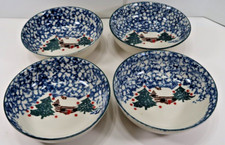 4 CEREAL/SOUP BOWLS 6.5" FOLK CRAFT CABIN IN THE SNOW BY TIENSHAN MADE IN CHINA