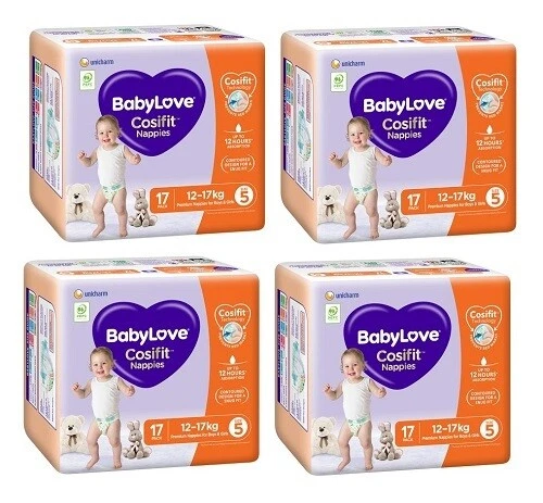4 x BabyLove Cosifit Nappies Convenience Walker 12 17kg Size 5 17