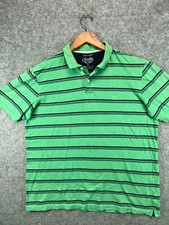 Chaps Polo Shirt Mens Medium Green Blue Striped Easy Care Short Sleeve Golf 1
