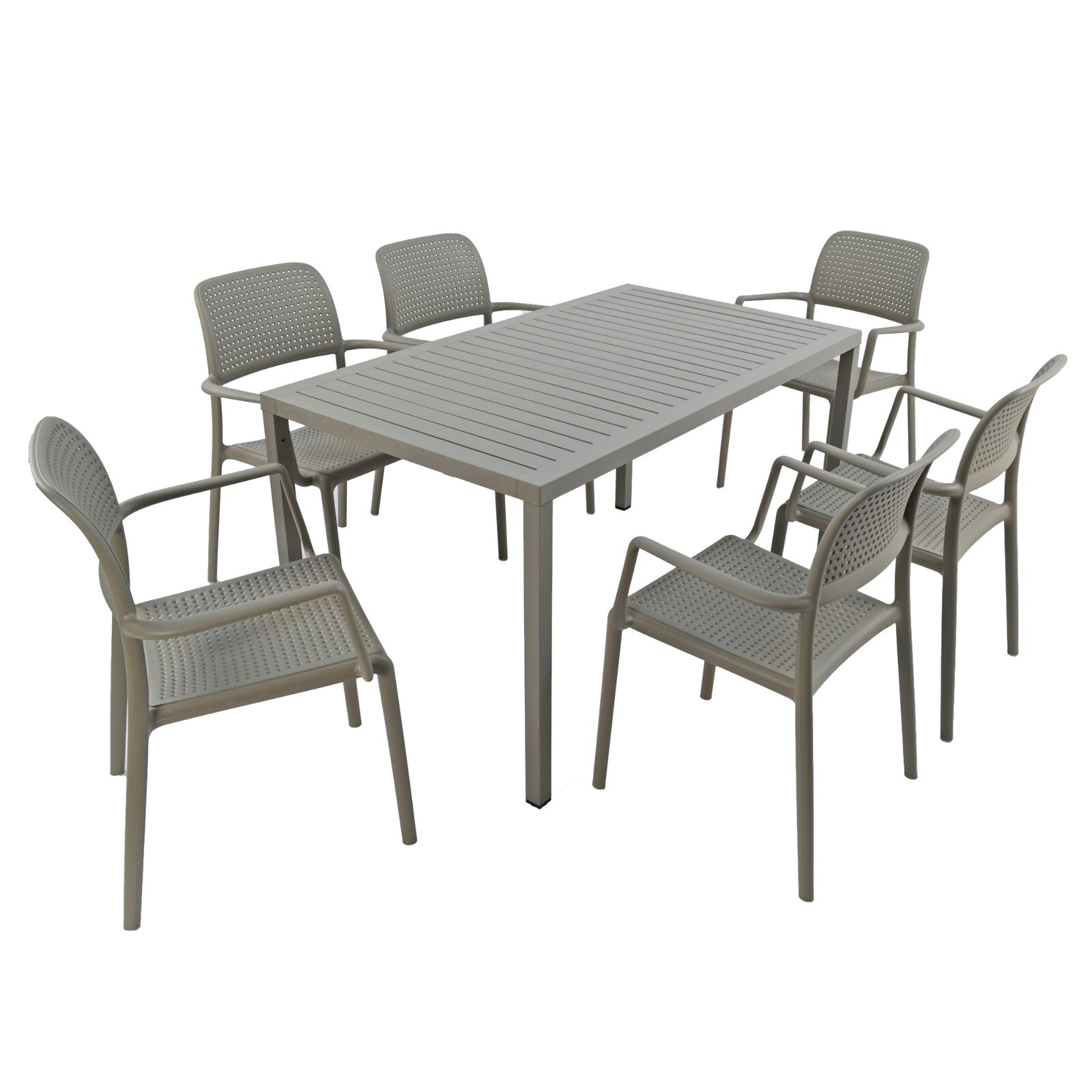 ""CUBE"" 140x80cm TABLE & 6 ""BORA"" CHAIRS in TURTLE DOVE, NARDI, ZN/DCUB6S-06DBRS