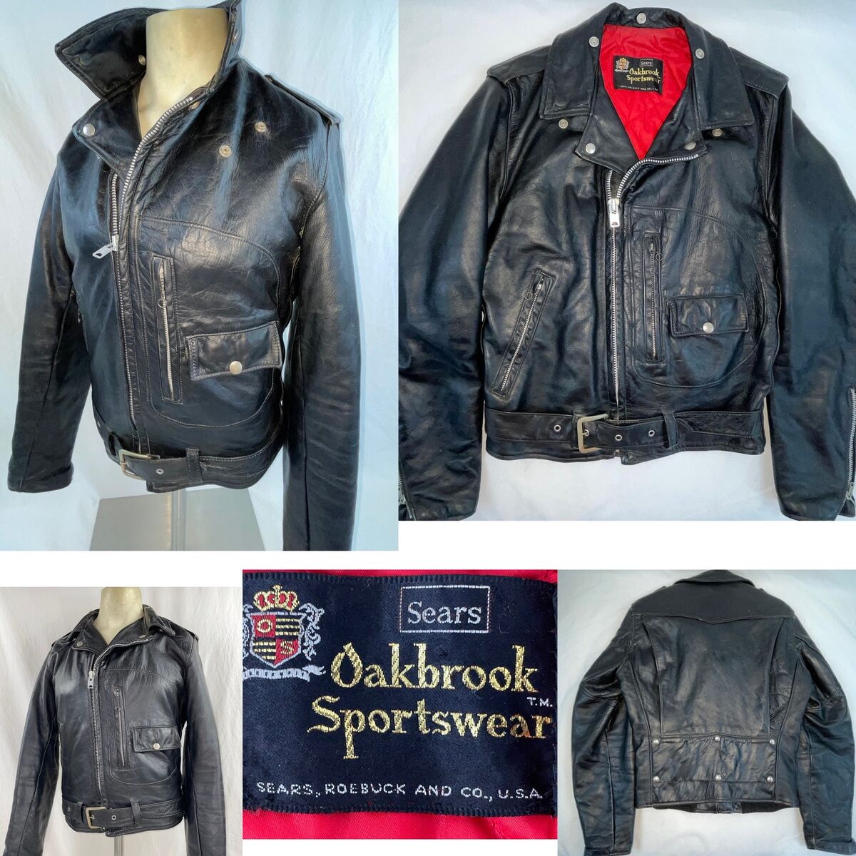 VTG 70S MENS 38 SEARS OAKBROOK BLACK LEATHER MOTORCYCLE D VTG 70S MENS 38 SEARS OAKBROOK BLACK LEATHER MOTORCYCLE D